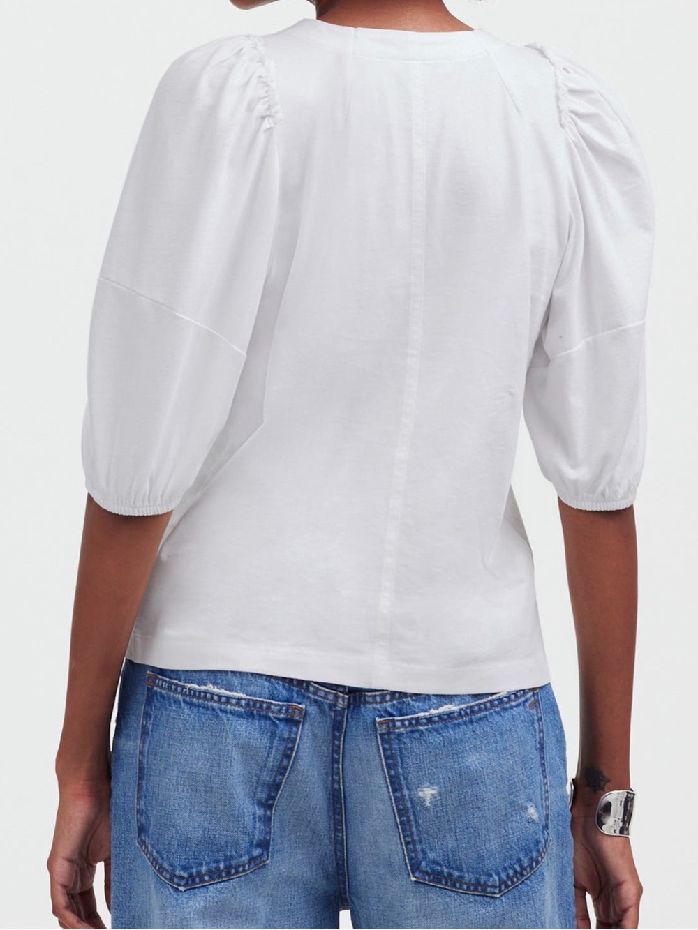 NWT Women’s Madewell Puff-Sleeve White Tee Tshirt XS - Picture 3 of 4